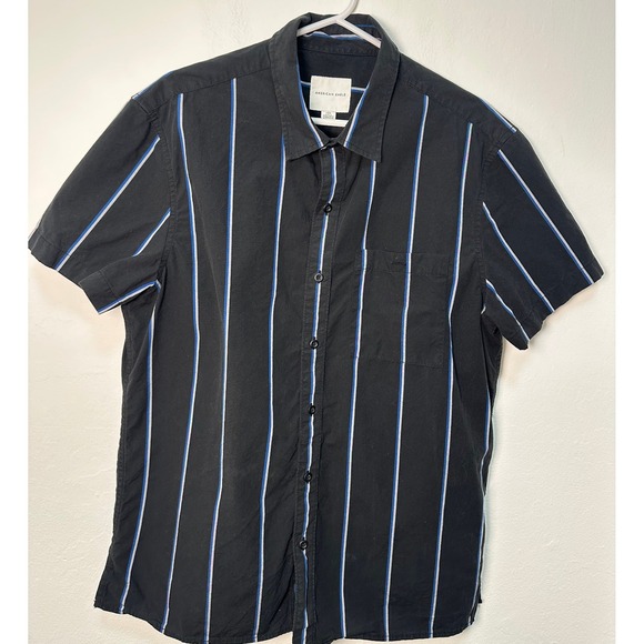 American Eagle Outfitters Mens Black Stripe Short Sleeve Button Up Shirt Size L - Picture 4 of 7